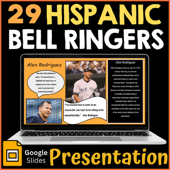 Preview of Hispanic Heritage Month Bell Ringers - 29 Daily Google Slides Presentation