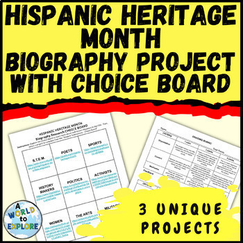 Preview of Hispanic Heritage Month Biography Choice Board