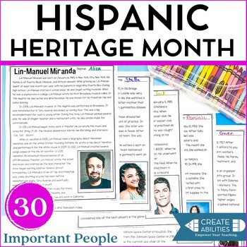 Preview of Hispanic Heritage Month Biography Passages, Timelines, and Writing Activities