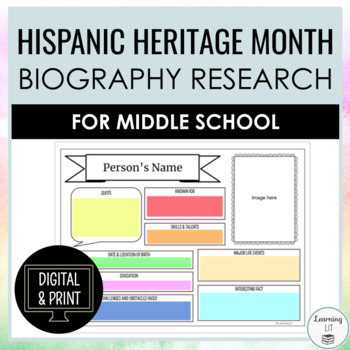Preview of Hispanic Heritage Month Biography Research Activity for Middle School