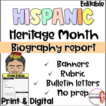 Preview of Hispanic Heritage Month Biography Research - Google Classroom - editable