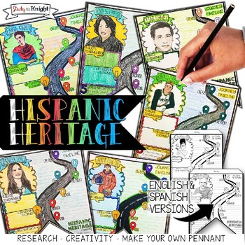 Preview of Hispanic Heritage Month, Biography Research, Pennant, in English and Spanish