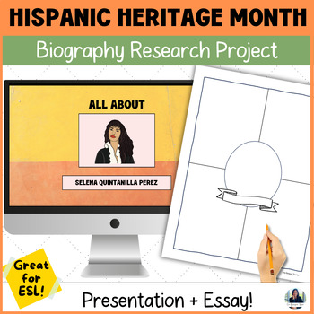 Preview of Hispanic Heritage Month Biography Research Project for 6th, 7th, 8th Grades