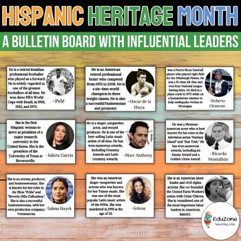 Preview of Hispanic Heritage Month Bulletin Board: 20 Hispanic Leaders | Inspiring Stories!