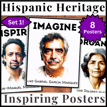 Preview of Hispanic Heritage Month Bulletin Board |8 Portraits| Inspirational Posters Set 1