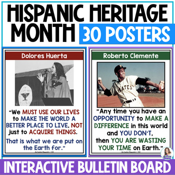 Preview of Hispanic Heritage Month Bulletin Board - 30 Posters, Biographies, & Questions