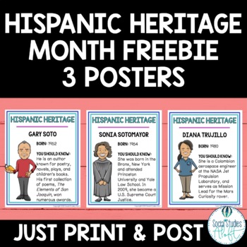 Preview of Hispanic Heritage Month Bulletin Board Three Posters and Activity FREEBIE