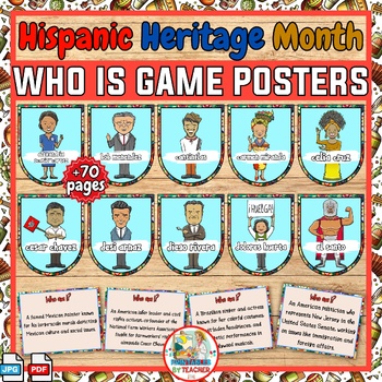 Preview of Hispanic Heritage Month Bulletin board spanish figures Who am I posters game