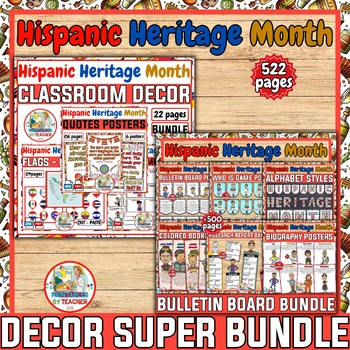 Preview of Hispanic Heritage Month Bulloten Board Bundle | October classroom decor Bundle