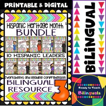 Preview of Hispanic Heritage Month - Bundle 3 - Worksheets and Readings (Bilingual)