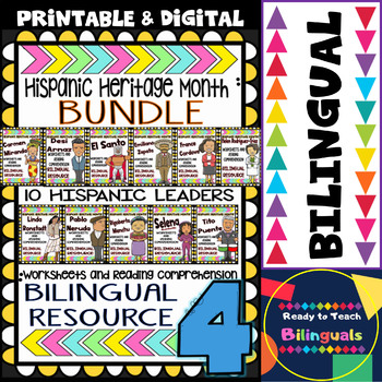 Preview of Hispanic Heritage Month - Bundle 4 - Worksheets and Readings (Bilingual)