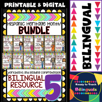 Preview of Hispanic Heritage Month - Bundle 5 - Worksheets and Readings (Bilingual)