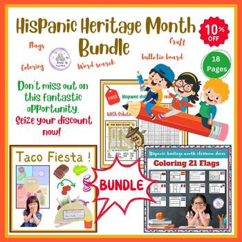 Preview of Hispanic Heritage Month Bundle Activities : Coloring Flags + Taco Craft !