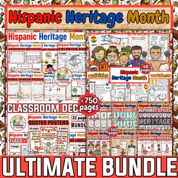 Preview of Hispanic Heritage Month Bundle | Bulletin board | Activities-worksheets 20% OFF