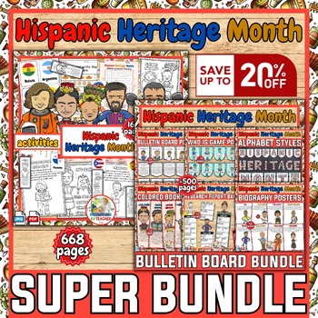 Preview of Hispanic Heritage Month Bundle | Bulletin board | Activities-worksheets Bundle