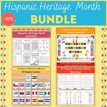Preview of Hispanic Heritage Month Bundle, Latino Bulletin Board Kit,Spanish Activities PDF