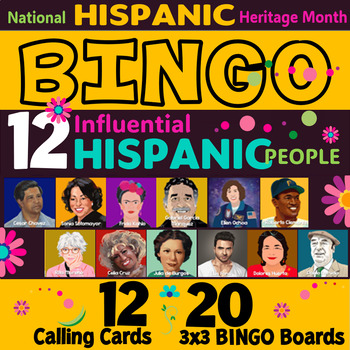 Preview of Hispanic Heritage Month Celebration | 12 Calling Cards with 20 BINGO 3x3 Boards.