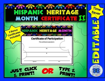Preview of Hispanic Heritage Month Certificate of Participation w/Bonus Awards - Editable