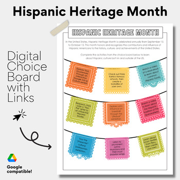 Preview of Hispanic Heritage Month Choice Board | Interactive Digital Activities