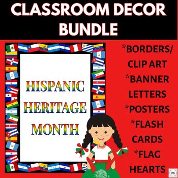 Preview of Hispanic Heritage Month Classroom Decor BUNDLE- Posters-Bulletin Board-Clip Art