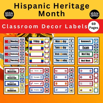 Preview of Hispanic Heritage Month Classroom Decor Labels | Hispanic Desk Name Plates