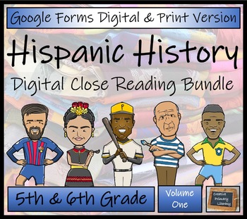 Preview of Hispanic Heritage Month Close Reading Bundle Digital & Print | 5th & 6th Grade