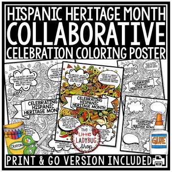 Hispanic Heritage Month Collaborative Team Coloring Poster Bulletin ...