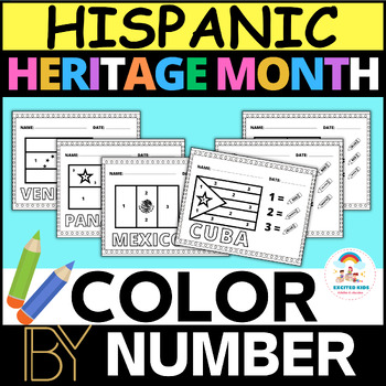 Preview of Hispanic Heritage Month Color By Number | Coloring Flags of Spanish Countries