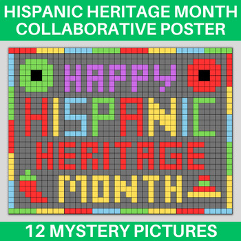 Preview of Hispanic Heritage Month Color by Number Mystery Picture Collaborative Poster