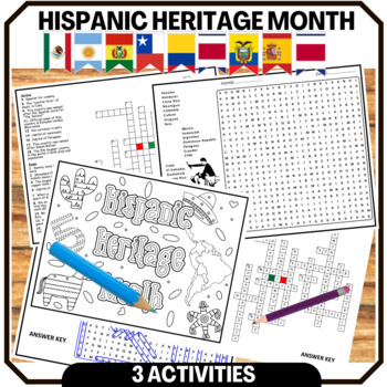Preview of Hispanic Heritage Month Coloring Page- Crossword - Word Search Puzzle