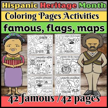 Preview of Hispanic Heritage Month Coloring Pages 42 famous Hispanic Figures , flags, maps