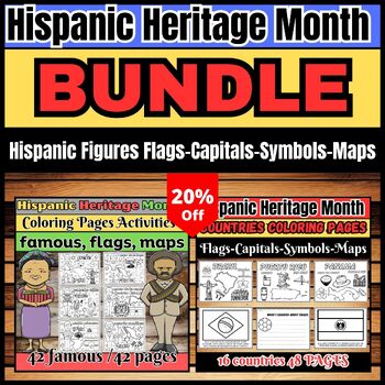 Preview of Hispanic Heritage Month Coloring Pages-Hispanic Figures -countries, flags, maps