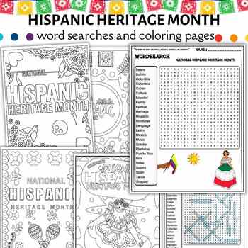 Preview of Hispanic Heritage Month Coloring Pages & Word Searches
