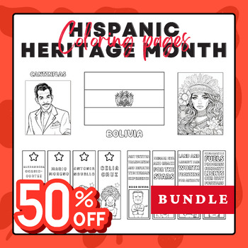 Preview of Hispanic Heritage Month Coloring Sheets & Bookmarks BUNDLE