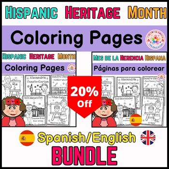 Preview of Hispanic Heritage Month Coloring Sheets English Spanish Bundle