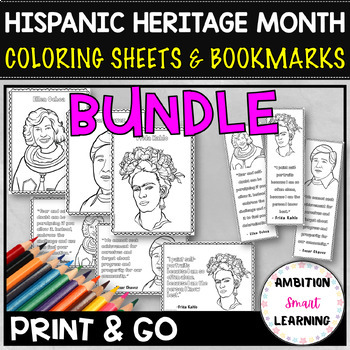 Preview of Hispanic Heritage Month Coloring Sheets and Bookmarks BUNDLE