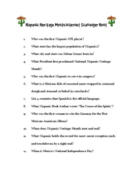 Preview of Hispanic Heritage Month Computer Scavenger Hunt