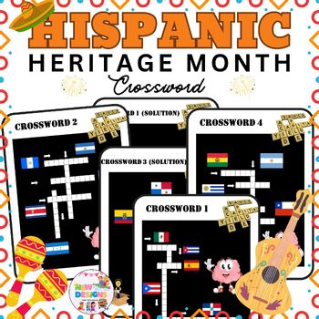 Preview of Hispanic Heritage History Month Crossword Puzzle / Country Flags /Worksheets