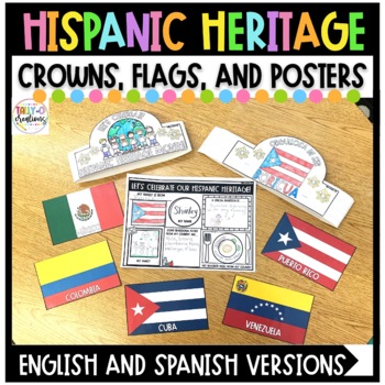 Preview of Hispanic Heritage Month Crowns/Hats, Flags, and Posters | English and Spanish