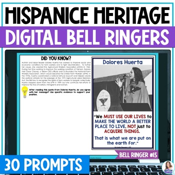 Preview of Hispanic Heritage Month DIGITAL Bell Ringers - Reading Comprehension BellRingers