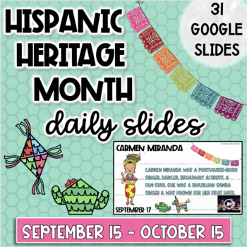 Preview of Hispanic Heritage Month Daily Slides | 1 Person Each Day With Videos