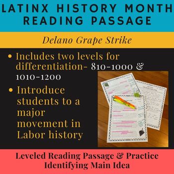 Preview of Hispanic Heritage Month Delano Grape Strike Reading Passage- Main Idea Practice