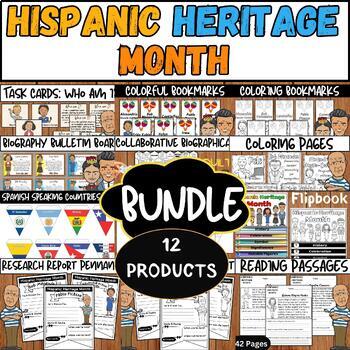Preview of Hispanic Heritage Month ENGLISH BUNDLE | Hispanic Heritage Month Bulletin Board