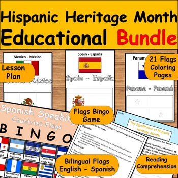Preview of Hispanic Heritage Month Educational Bundle/Coloring Flag/Reading Comprehension..