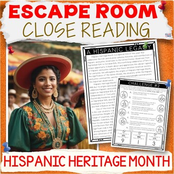 Preview of Hispanic Heritage Month Escape Room Reading Comprehension Passages and Questions