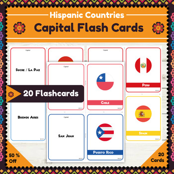 Preview of Hispanic Heritage Month : Explore Hispanic Countries Capital Flashcards