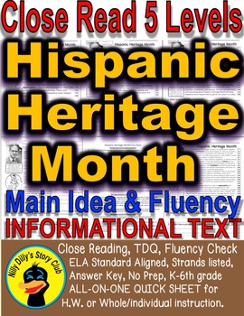 Preview of Hispanic Heritage Month FUN Facts LEVELED Passages ALL READERS COVERED HW SUB