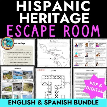 Preview of Hispanic Heritage Month Facts Escape Room Bundle