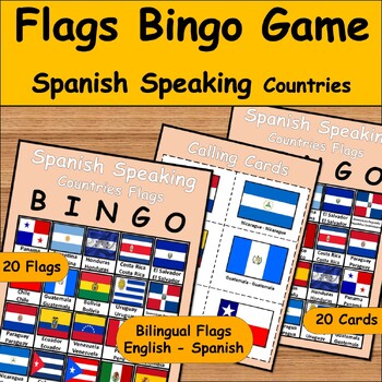 Preview of Hispanic Heritage Month Flags Bingo Game/ 20 Cards Set Spanish Speaking Country