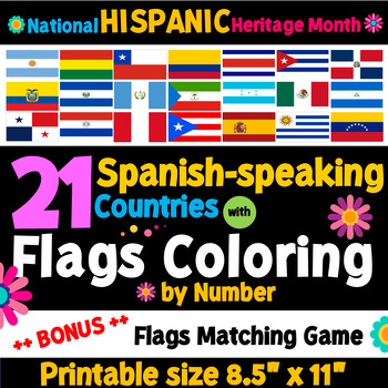 Preview of Hispanic Heritage Month Flags Coloring| 21 Spanish-speaking Countries.